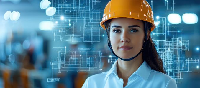 Worker With Hardhat Using AI