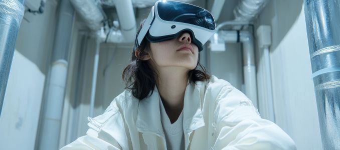 Worker Wearing VR in a Confined Space