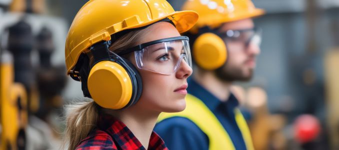 Female Worker Wearing Noise PPE