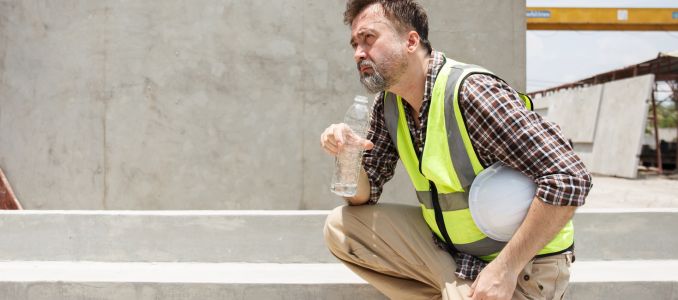 Worker in Extreme Heat with Water Bottle
