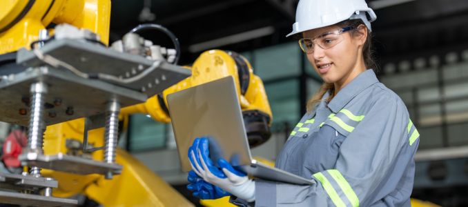 Female Worker Uses AI to Inspect Equipment 
