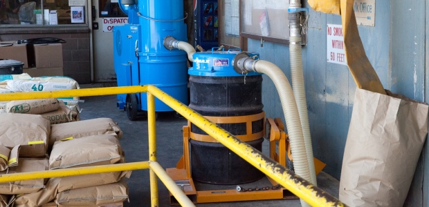 This breakaway central vacuum can move 10,000 pounds of powder in an hour from 30 feet away if needed. (Air Cleaning Technology photo)