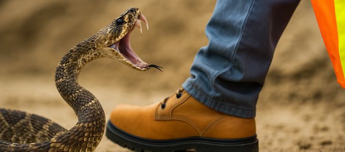Venomous Snake Ready to Strike Worker