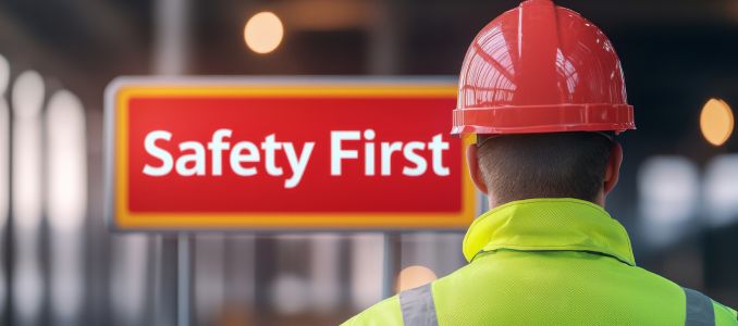 Safety Sign with Worker in Hard Hat