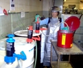 With the new transfer method, it was now possible to meet the North Carolina closed-used safety codes for dispensing liquids from five-gallon containers on the fourth floor.