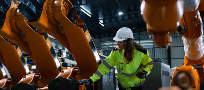 Female Worker Using AI to Inspect Equipment